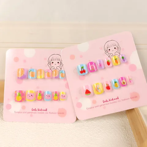 Kinder Aufpressbare Nägel Süße Cartoon Kaninchen Dopamin Serie Falsche Nägel Mit Gel-Kleber Falsche Nagelkunst Tipps Mädchen Maniküre