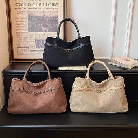 Borsa Tote in Scamosciato Retro per Donna Grande Capapacità Borsa a Tracolla Casual Borsa da Lavoro in Morbida Pelle