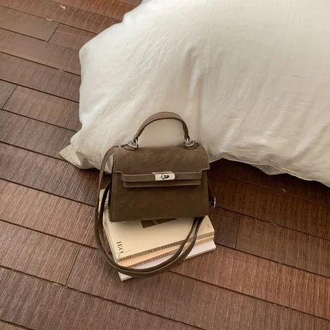 Femme Mode PU Cuir Poignée Supérieure Sac Bandoulière Classique Kelly Style Fermeture à Serrure Sac