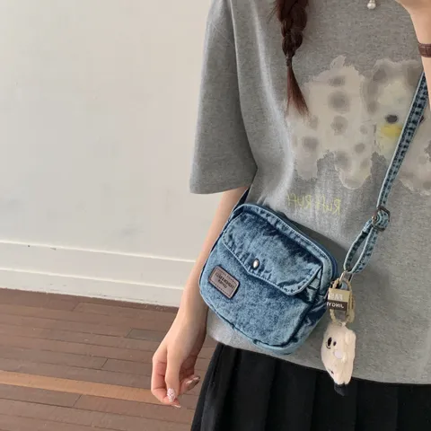 Ιαπωνική INS Ρετρό Πλυμένη Denim Καμβά Τσάντα Street Trend Γυναικείο Casual Crossbody