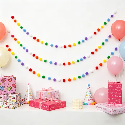 Mehrfarbige Pompon-Girlande DIY Kit Filzball Ornamente Für Geburtstag Party Kinderzimmer Wandbehang Dekorationen Festival Dekor