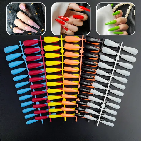 Uñas Postizas Extra Largas Ballerina Color Sólido Cobertura Completa Uñas Postizas Para Mujer Diario Salón Extensión Uñas Puntas de Plástico