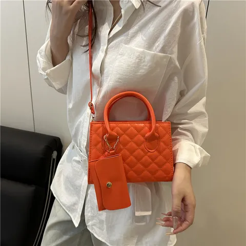 Women Casual PU Leather Handbag Quilted Stitching Tote Messenger Crossbody Bag With Detachable Mini Pouch Purse For Everyday Street Trend