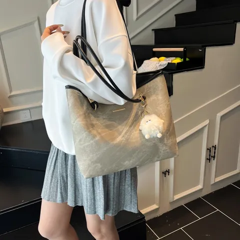 Bolso Tote Grande de Cuero PU para Mujer Minimalista Urbano Bolso de Hombro Casual