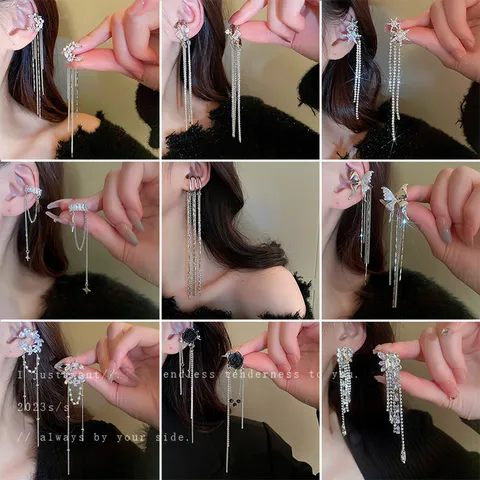Polsini per Orecchie Minimalisti in Rame Zirconia Fiore Farfalla Nappa Placcato Oro Argento Clip per Orecchio Gioielli