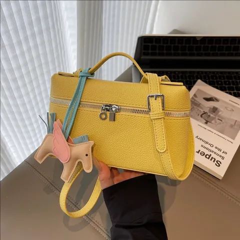 Koreanischer Stil PU Leder Handtasche Damen Trendy Lässige Einfarbige Umhängetasche Box Bag Mit Anhänger Modische Umhängetasche