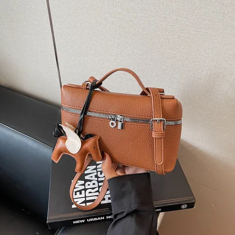 Koreanischer Stil PU Leder Handtasche Damen Trendy Lässige Einfarbige Umhängetasche Box Bag Mit Anhänger Modische Umhängetasche