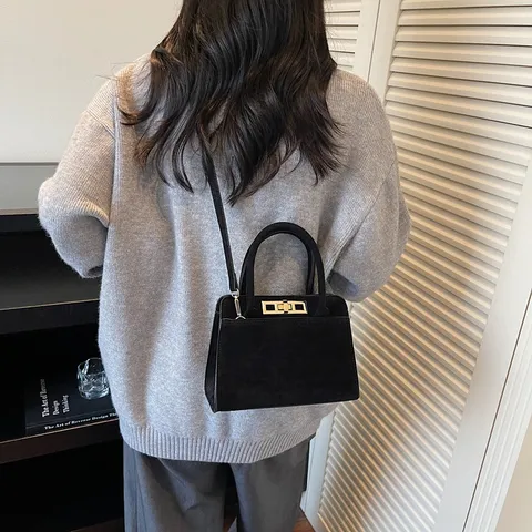 Damen PU Leder Henkeltasche Schultertasche Vintage Einzelfarbe Umhängetasche Schickes Metallschloss Handtasche Casual Satchel