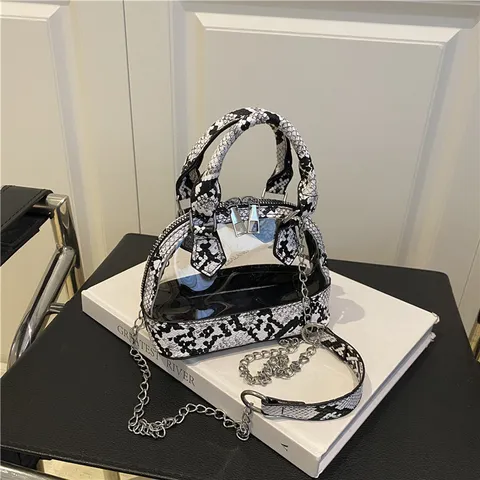 Sac Coquille Gelée Transparent Mini Cuir PU Imprimé Animal Sac Bandoulière Chaîne Mode Femmes Sac Porté Epaule