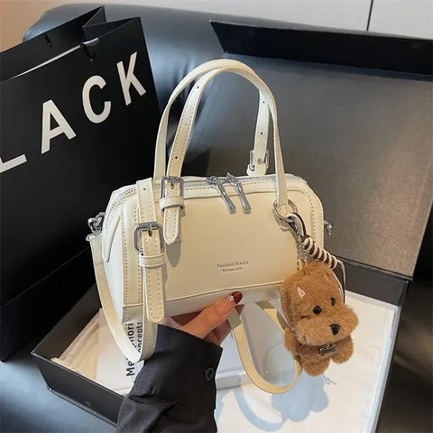 Vintage Öl-Wachs PU Leder Kissen Tasche für Damen Lässige Einfarbige Reißverschluss Handtasche Einfache Mode Umhängetasche