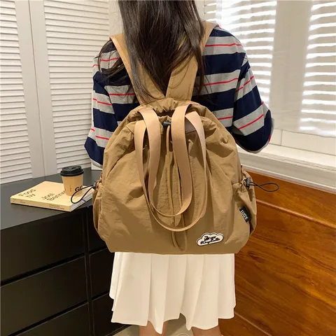 Damen Mode Plissiert Rucksack Kordelzug Freizeit Tagesrucksack Große Kapazität Leichte Reise Schultasche Oxford-Stoff