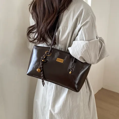 Damen Retro PU Leder Unterarmtasche Vintage Einfarbig Mode Umhängetasche Große Kapazität Pendler Handtasche
