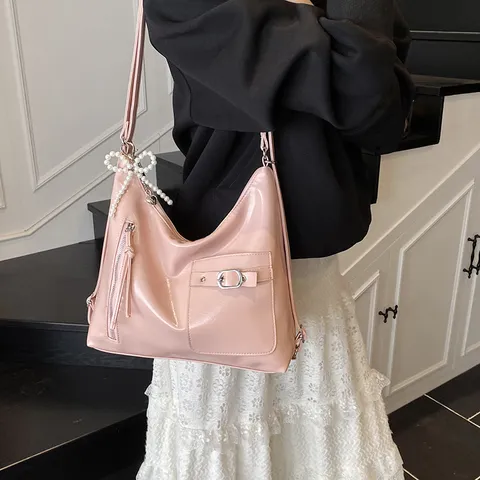Women Casual PU Leather Large Capacity Tote Bag Fashion Commuter Convertible Single Shoulder Backpack Handbag