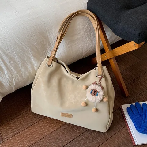 Damen Große Kapazität Tragetasche Wildleder Pendler Schulter Handtasche Einfarbig Lässig Tägliche Tasche