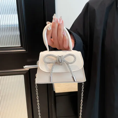 Mini Bolso Bandolera de Cuero PU para Mujer Lujo Strass Lazo Bolso de Mano Lindo Fiesta Noche Bolso de Hombro
