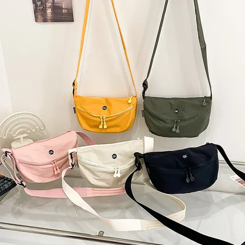 Casual Oxford Cloth Crossbody Bag Versatile Daily Commute Dumpling Bag Solid Color Zipper Shoulder Bag For Women