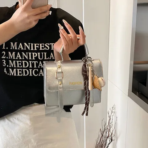 Bolso Cruzado de Cuero PU Vintage Casual para Mujer Bolso Tote Brillante con Herrajes Metálicos