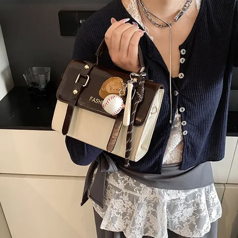 Bolso Cruzado de Cuero PU Vintage Casual para Mujer Bolso Tote Brillante con Herrajes Metálicos