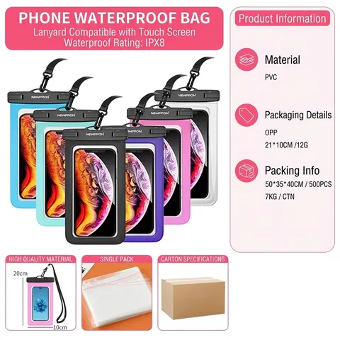 Universal Wasserdichte Handyhülle PVC Touchscreen Kompatibel Halsband Schwimmen Tauchen Tasche Unterwasser Schutz Klares Fenster
