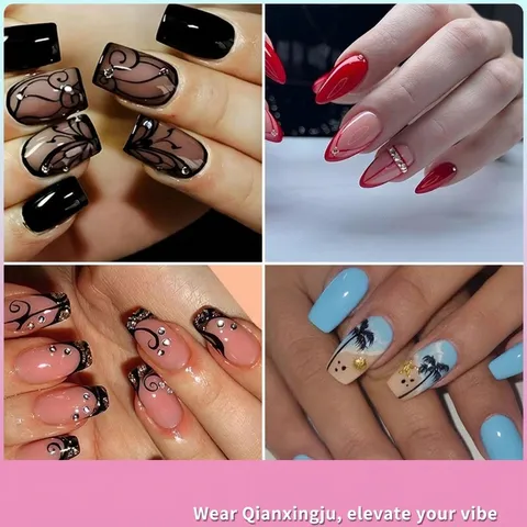 Eleganti Unghie a Pressione Francesi Con Strass E Perle Artificiali Unghie Finte Quadrate Lunghe Medie Per Donna Manicure DIY Home Nail Art