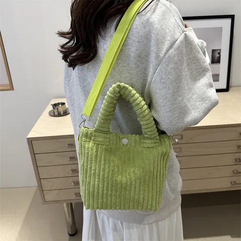 Bolso Cubo de Pana para Mujer Bolso de Hombro Cruzado Pequeño a la Moda Con Asa Fruncida Bolso de Mano Informal de Color Sólido para Uso Diario