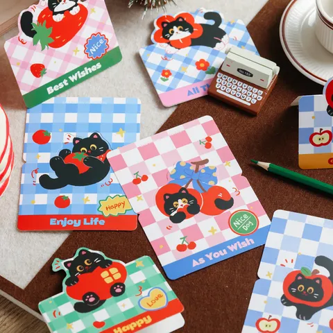 Cute Black Cat Folding Greeting Card Set Mixed Cartoon Message Cards For Friends Students Handwritten Blessing Gifts
