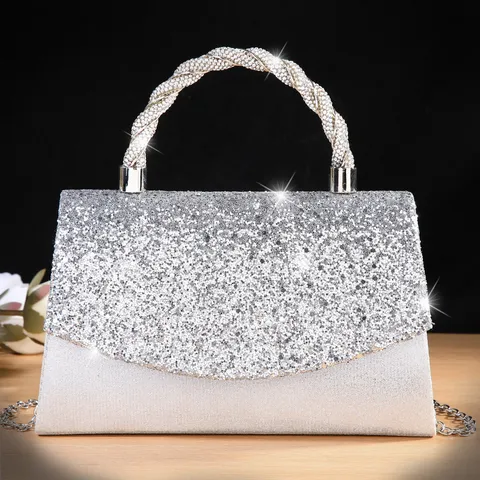Glanzende Pailletten Avondtas Geweven Handtas Strass Clutch Schoudertas Voor Bruiloft Feest Vrouwen Handtassen