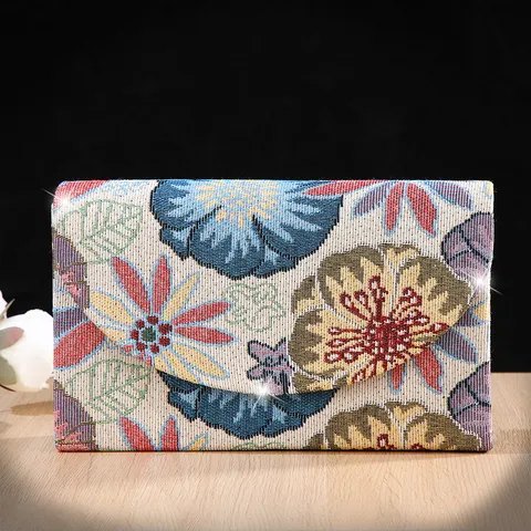 Vintage Bloemen Avond Clutch Tas Vrouwen Brokaat Schoudertas Elegante Feest Jurk Qipao Portemonnee Mode Handtas