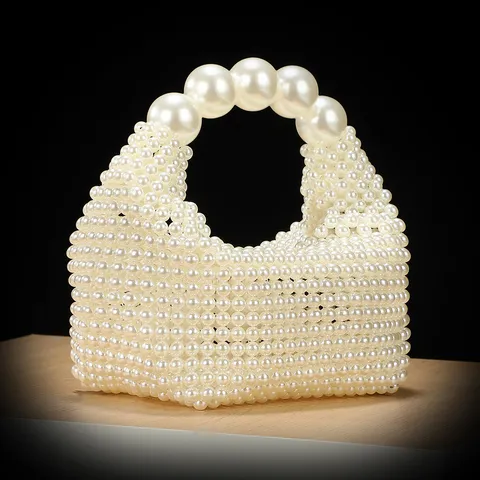 Frans Hol Kunstparel Handtas Vrouwen Elegante Handgemaakt Kraal Avondtas Vakantie Geweven Clutch Tas Top Handvat Tas