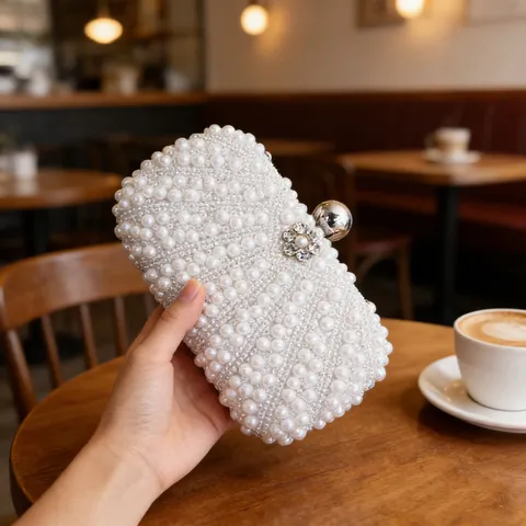 Dames Vintage Kraal Avondtas Strass Clutch Elegante Feest Handtas Metalen Ketting Tas