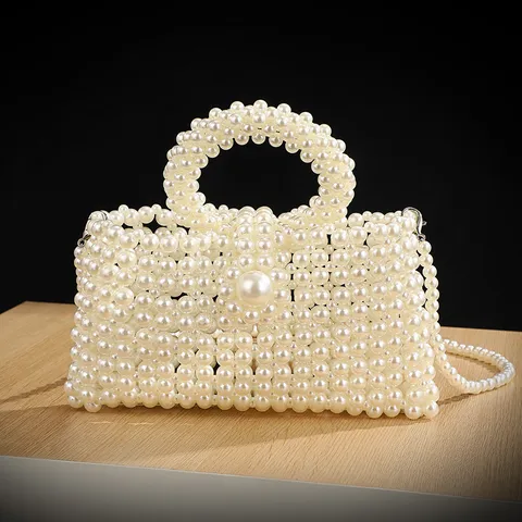 Franse Mode Kunstmatige Parel Kralen Handtas Voor Dames Elegante Ronde Handvat Avond Schoudertas
