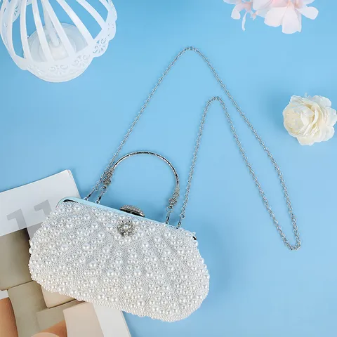 Vrouwen Luxe Avond Clutch Tas Elegante Parel Strass Banket Handtas Bruiloft Feest Handtas Ketting Schoudertas