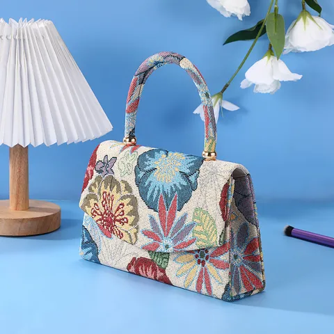 Retro Geweven Brokaat Stof Onderarmtas Vrouwen Mode Casual Bloemen Schouder Handtas Lichtgewicht Dagelijkse Handtas