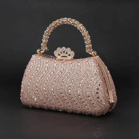 Dames Strass Avondtas Luxe Metalen Kroonslot Clutch Handtas Bruiloft Feest Jurk Tas Kristal Schoudertas