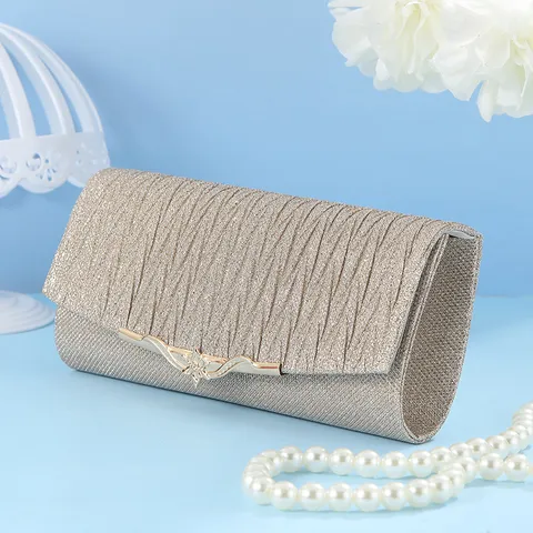 Vintage Glitters Avondtas Voor Dames Champagne Geplooide Envelop Clutch Tas Elegante Trouwfeest Handtas
