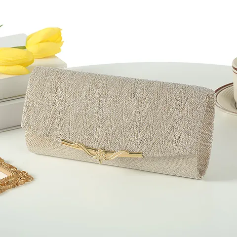 Vintage Glitters Avondtas Voor Dames Champagne Geplooide Envelop Clutch Tas Elegante Trouwfeest Handtas
