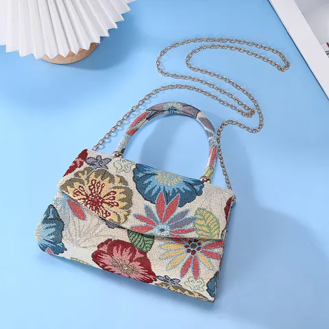 Retro Geweven Brokaat Stof Onderarmtas Vrouwen Mode Casual Bloemen Schouder Handtas Lichtgewicht Dagelijkse Handtas