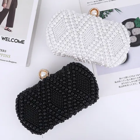 Elegante Parel Avondtas Voor Vrouwen Kralen Schoudertas Luxe PU Ketting Clutch Portemonnee Trouwfeest Handtas