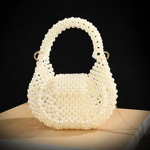 Dames Kralen Avondtas Handgemaakte Kunstparel Handtas Elegante Ketting Schoudertas Voor Feest Bruiloft Banket