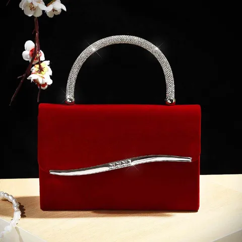Elegante Fluwelen Avondtas Met Strass Handvat Dames Luxe Ketting Schoudertas Mode Banket Clutch Portemonnaie