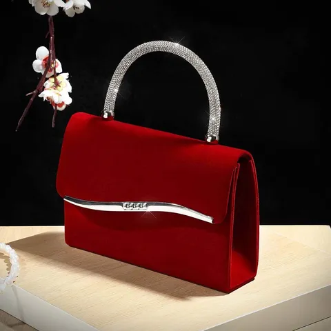 Elegante Fluwelen Avondtas Met Strass Handvat Dames Luxe Ketting Schoudertas Mode Banket Clutch Portemonnaie