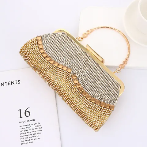 Dames Luxe Kwastje Avondtas Strass Metalen Clutch Tas Banket Jurk Handtas Goud Kleur