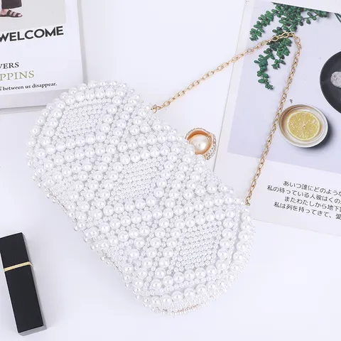 Elegante Parel Avondtas Voor Vrouwen Kralen Schoudertas Luxe PU Ketting Clutch Portemonnee Trouwfeest Handtas