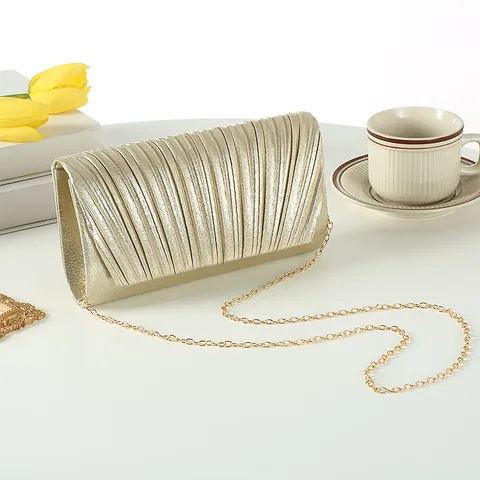 Plisée Avondtas voor Dames Vintage Metallisch Gerimpeld Handtas Luxe Stijl Ketting Crossbody Tas Feest