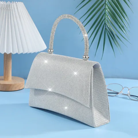Dames Avondtas Strass Clutch Portemonnee Elegante Bruiloft Feest Handtas Glitter Zilver Stof Tas
