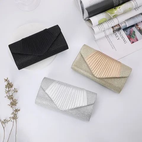 Minimalistische Geplooide Avondtas Voor Vrouwen Glitter Pailletten Envelop Clutch Tas Huwelijk Feest Prom Schouder Ketting Tas