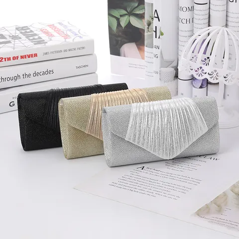 Minimalistische Geplooide Avondtas Voor Vrouwen Glitter Pailletten Envelop Clutch Tas Huwelijk Feest Prom Schouder Ketting Tas