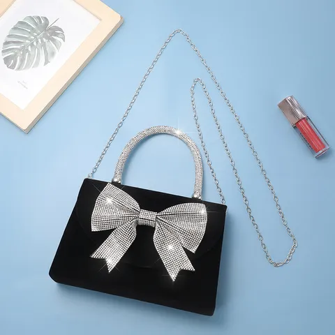 Mode Dames Avondtas Luxe Strass Strik Fluweel Schoudertas Elegante Feest Bruiloft Clutch