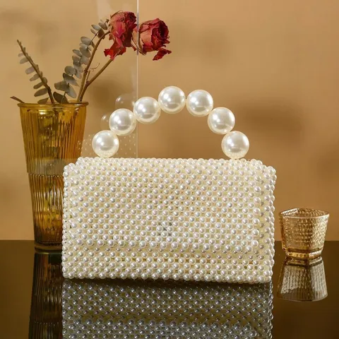 Handgemaakte Kraal Avondtas Parel Schoudertas Elegante Trouw Handtas Mode Top Handvat Tas Voor Vrouwen