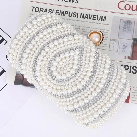 Dames Luxe Kunstparel Strass Avondtas Elegante Satijn Ketting Clutch Portemonnee Designer Banket Bruiloft Feest Handtas